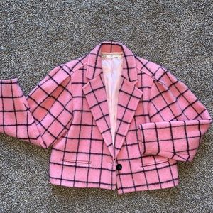 Pink and black plaid wool coat